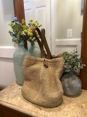 Lauren Alexandra Straw Woven Tote Bag, Summer Boho Resort Market Style